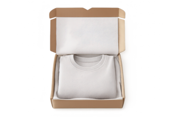 T-shirt in box on transparent background, apparel product presentation.