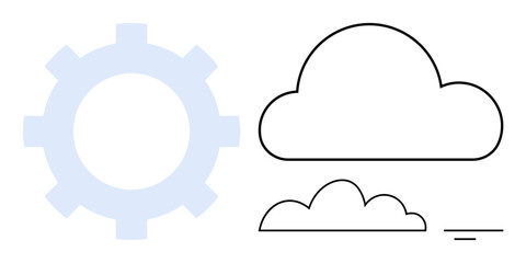 Cloud computing. Simplified cloud and gear symbols cloud computing integration. Cloud computing powering technology processes and data storage. For IT, networking, data management, and innovation