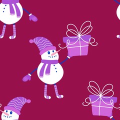 Christmas cartoon ice seamless snowman pattern for wrapping paper and fabrics