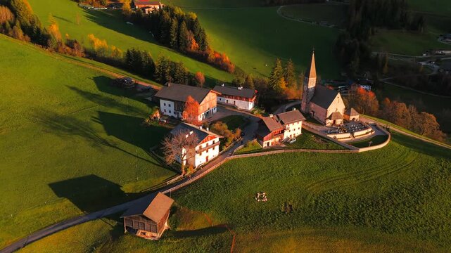 Val di Funes and village Santa Maddalena. Dolomites, Italy