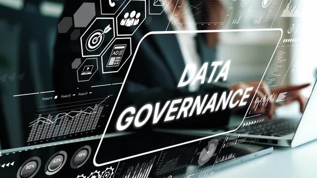 Modern Business Concept of Data Governance with Digital Graphic Interface Representing Data Management Strategies and Analytics. Asymptotic smart data analytic.