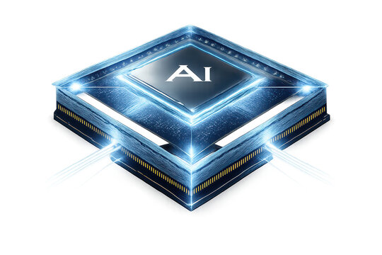 AI processor chip on a transparent background for advanced computing.