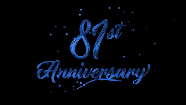 81st anniversary text animation in blue metallic effect. suitable for celebrating special occasions, invitations, anniversary cards and social media. Includes alpha channel for any background.