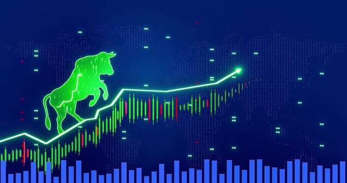 Bull market trend visualization with digital bull outline and upward financial chart representing economic recovery market optimism and investment success 3D Rendering
