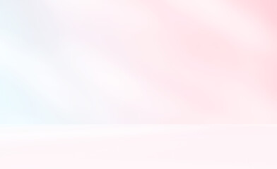 Empty pink blue  room studio with sunlight effect shadow on the floor and wall for product presentation. Minimal backdrop design. Cosmetic, beauty and fashion showroom. Summer background mock up.