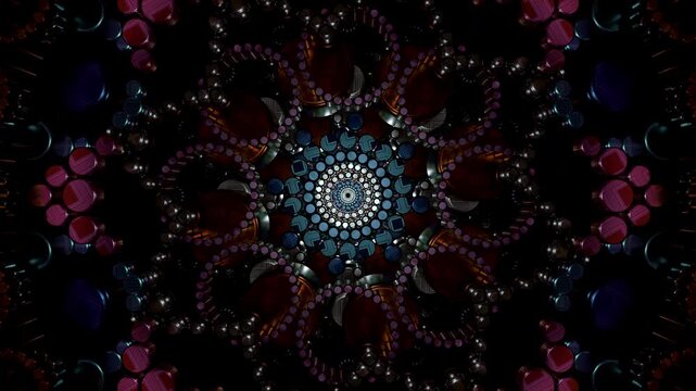 Abstract mandala tunnel with intricate sacred geometry layers, immersive radial pattern like a portal, perfect for relaxing visuals, meditation backgrounds, digital wallpapers, projection mapping loop