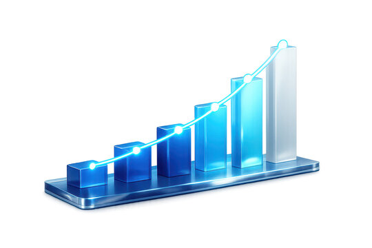 Growing bar graph on a transparent background illustrates progress.