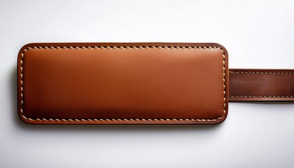 blank brown leather label with stitching on a white background ideal for branding and design mockups
