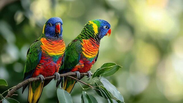 couple rainbow lorikeets australia forest video