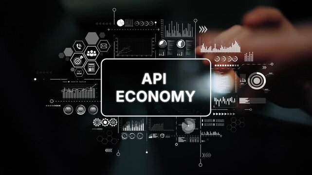 Digital Representation of API Economy with Data Visualization, Charts, and Graphs in Modern Technology Context. Asymptotic smart data analytic.