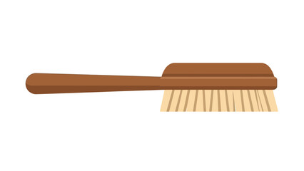 A simple brown wooden-handled brush with light bristles isolated on a white background
