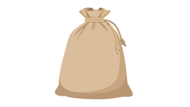 Simple blank brown canvas sack with tied drawstring closure, an empty reusable bag illustration for storing grains, flour, or produce in a traditional, eco-friendly way