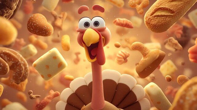 Feast Frenzy - Whimsical animation of food and turkey in Thanksgiving fun