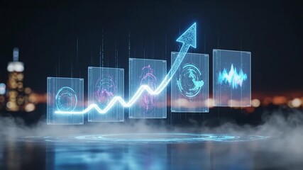 Futuristic Data Visualization Showing Global Growth Trends with Digital Graphs and Increasing Arrows - Powered by Adobe