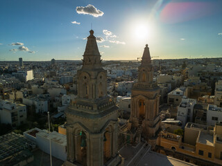 Obraz premium Parish Church of Sacro Cuor, Sliema, Malta, drone view,