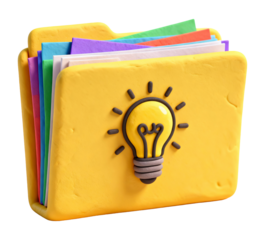 Ideas folder 3D illustration, isolated on transparent background, png