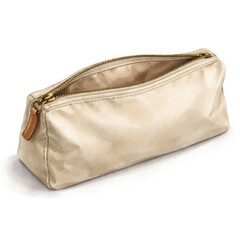 Neutral makeup pouch cosmetic bag, minimalist zippered storage isolated on white background