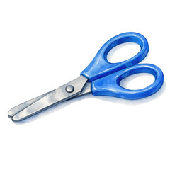 Blue handled scissors, office and craft cutting tool isolated on white background