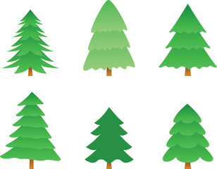 Fototapeta premium Flat Evergreen Pine Tree Vector Set with Christmas Fir Trees in Green Shades