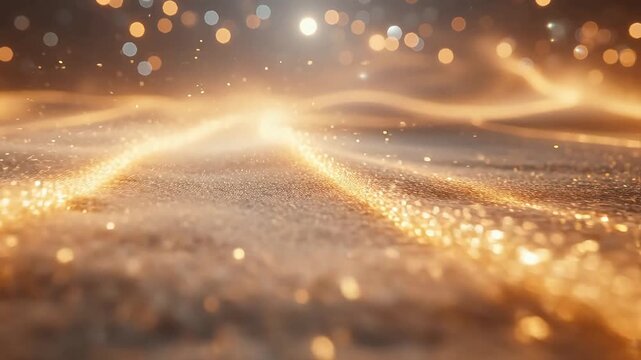 Luxurious abstract golden sparkling particles flowing elegantly with shimmering bokeh light background. - Powered by Adobe