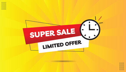 Super sale limited offer editable sticker icon label eps format banner template design with red white shapes white yellow bold font yellow orange abstract hot gradient background