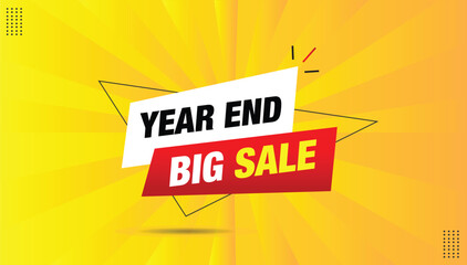 Year end big sale editable sticker icon label eps format banner template design with black shapes white yellow bold font yellow orange abstract hot background