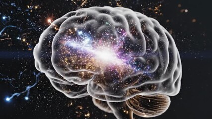 Human brain with glowing galaxy, bursting light, and cosmic effect neuron activity in science and creativity concept - Powered by Adobe