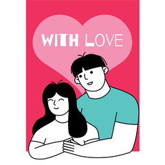 Fototapeta premium Valentines day card. Romantic looking couple young man and woman. Best for greeting cards, backgrounds, web banners, social media banners, marketing. Vector illustration.