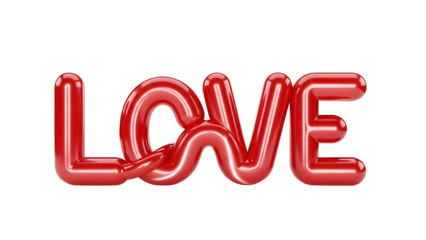 Red Glossy 'LOVE' Text 3D Render in Balloon Style Isolated on White