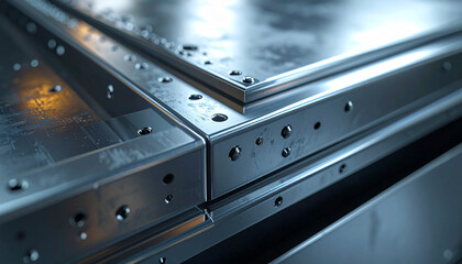 Metallic Composition: A close-up view of meticulously crafted metal sheets, showcasing the precision and artistry of industrial design, offering a study in textures, lines, and subtle reflections.