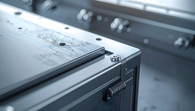 Metallic Machinery: An close-up study on a strong metallic case shows its sturdy frame, the precise craftsmanship and intricate designs of the equipment