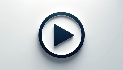 Glossy blue play button icon on white background. Minimalist symbol for video, audio, music, media, and streaming. Start playing content on web and apps.