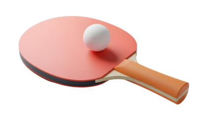 Red Table Tennis Paddle with White Ball Isolated on White Background