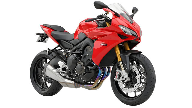 Red Sport Motorcycle Isolated on White Background