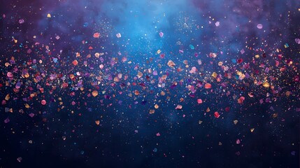 A captivating swirl of colorful confetti and shimme glitter floats gracefully against a deep blue backdrop creating a magical and festive atmosphere tonight.