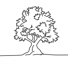 Minimalist line drawing of a tree on white background
