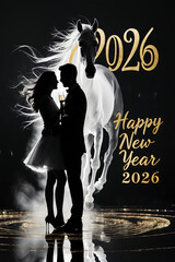 New Year's card 2026 with a horse - the symbol of the New Year