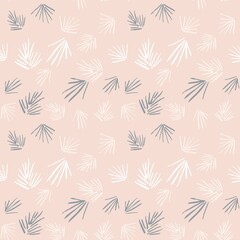 Seamless pastel palm leaf pattern on soft pink background