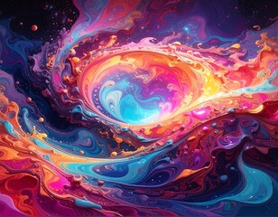 Swirling, vibrant cosmic artwork with vivid colors forming a portal