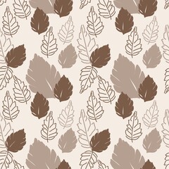 Seamless Pattern of Brown and Beige Autumn Leaves