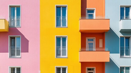 Brightly Colored Modern Architecture Featuring Balconies and Windows in a Playful Urban Design