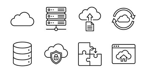 Cloud computing line icon set, data storage and synchronization