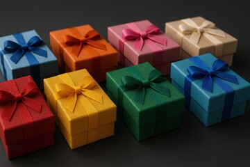 Obraz premium Festive Assortment of Colorful Gift Boxes with Ribbons for Celebrations and Special Occasions