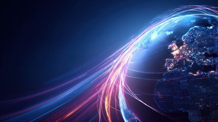Global Network Connection: Abstract Globe with Glowing Lines, Representing Digital Communication and Worldwide Connectivity