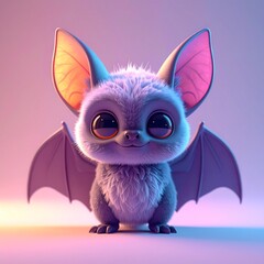 Cute 3D Bat Character with Big Eyes and Soft Studio Lighting
