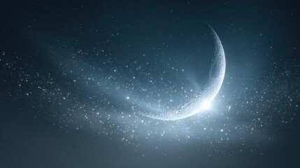 Crescent Moon in a Starry Night Sky: Celestial Wonder and Cosmic Beauty for Design and Spiritual Concepts