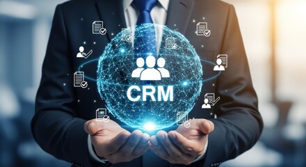 Businessman Presents CRM Technology: Customer Relationship Management for Business Growth and Enhanced Customer Experience