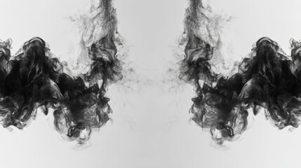 Fototapeta premium Abstract Black Ink Cloudscape: Ethereal Smoke Swirls and Textures Against a Light Background for Creative Projects