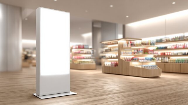 Modern Retail Interior with Blank Advertising Stand for Brand Promotion and Customer Engagement Opportunities