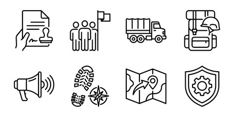 Military service line icon set, army training and mission